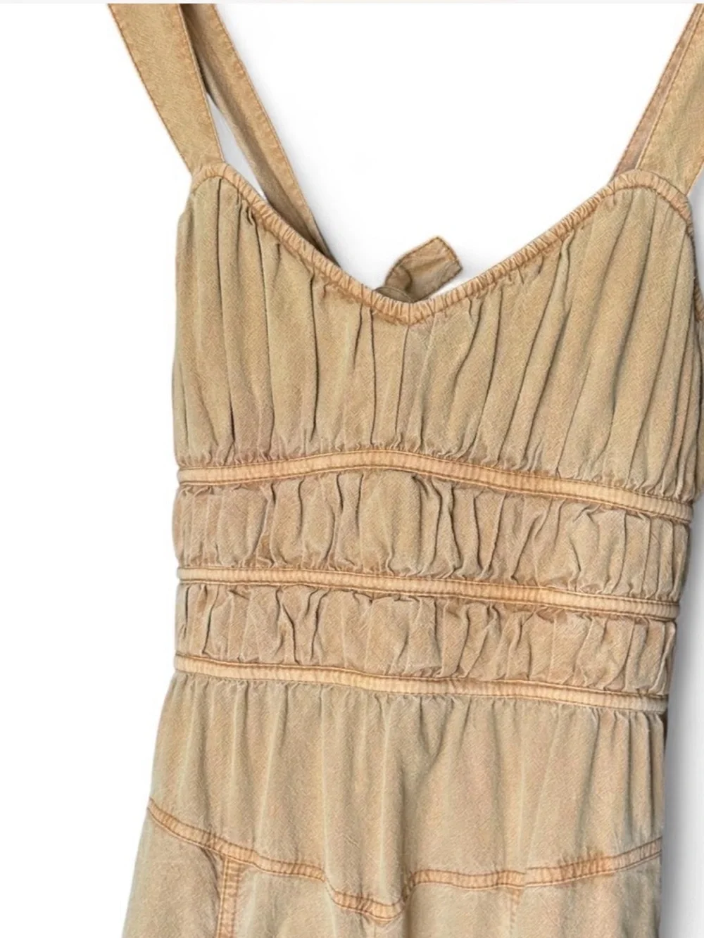 Free People Golden Nugget Jumpsuit Smocked Wide Leg Overalls M NWT Flaw